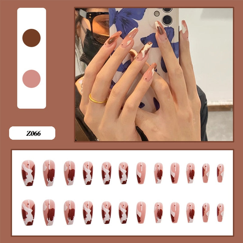 24pcs Glitter Gold Diamond False Nails French Butterfly Design Press on Nail Wearable Full Cover Acrylic Nail Tips for Girls