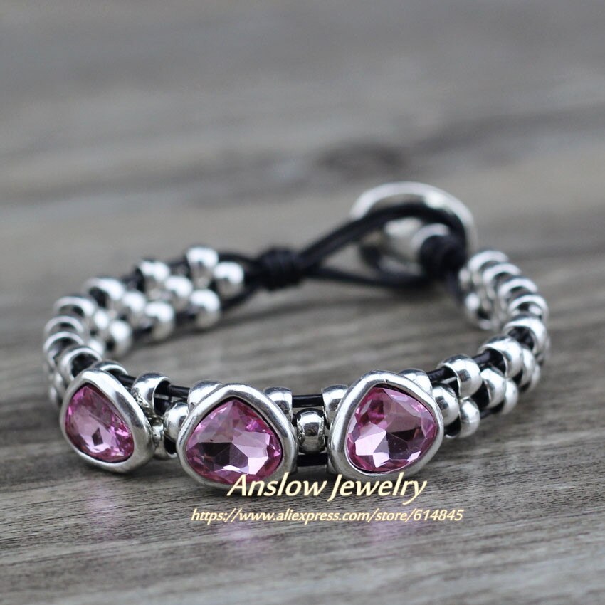 Anslow Best Selling Brand Vintage Retro Handmade Charm Couple DIY Crystal Heart Bracelets For Women Mother Day Gift LOW0737LB