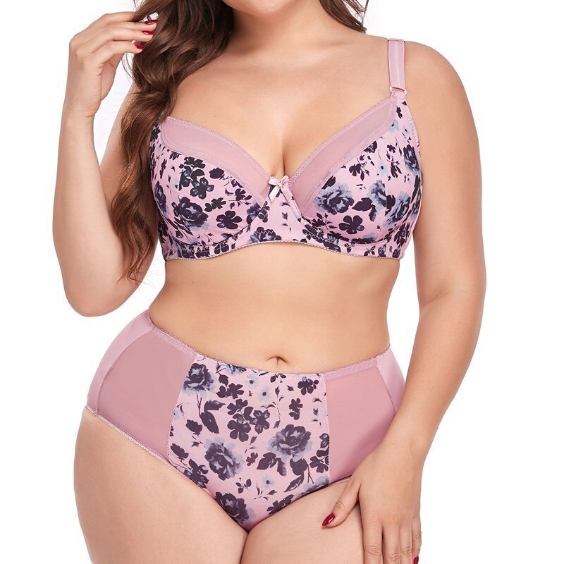 Parifairy 38D-48D Plus size women's floral bra & brief set lingerie large size underwear femme sexy bra and panty set 