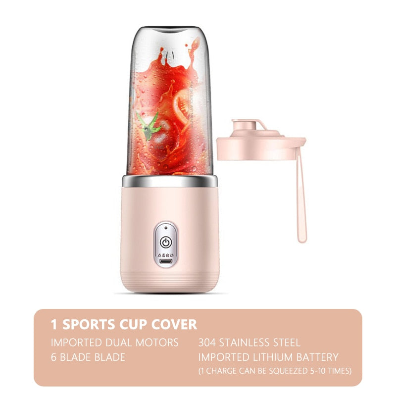 6 Blades Juicer Cup 400ML USB Smoothie Blender Cup Mini Charging Fruit Squeezer Food Mixer Ice Crusher Portable Wireless Juicers