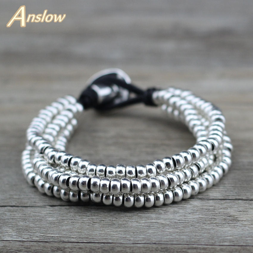 Anslow Creative Design Fashion Jewelry Handmade Wrap Multilayer Handmade DIY Charm Women Leather Bracelet Best Friend LOW0691LB